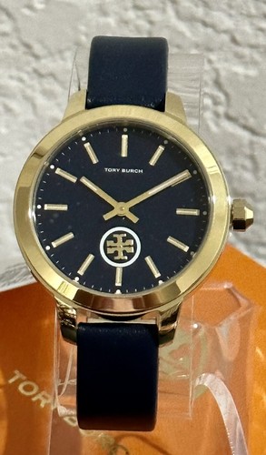 Orologio Nuovo con Etichette Tory Burch Collins Cinturino in Pelle Navy TBW1203