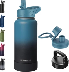 32Oz Insulated Water Bottle with Lids Straw Stainless Steel Flask Thermos Indigo - Picture 1 of 11