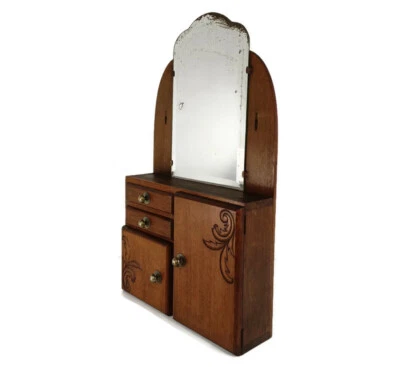 Large Apothecary Bathroom Medicine Kitchen Cabinet Wood Art deco  Antique Bevele - Image 1 of 4