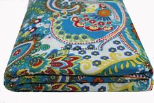 Handmade Screen Printed Turquoise Usage Paisley Boho Print Fabric 5 Yard Indian