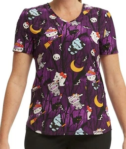 Scrubstar Sanrio Hello Kitty Halloween Night Forest V-Neck Print Scrub Top NWT! - Picture 1 of 4