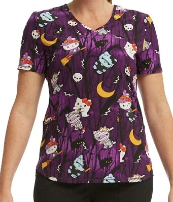 Scrubstar Sanrio Hello Kitty Halloween Night Forest V-Neck Print Scrub Top NWT! - Image 1 of 4