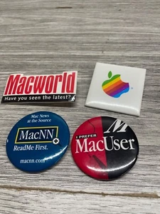Apple Mac User Macworld MacNN Classic Apple Symbol lot of 4 Pin Buttons - Picture 1 of 14