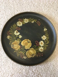 Beautiful Hand Painted Folk Art Metal Plate Tray Signed And Dated By Artist - Picture 1 of 12
