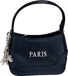 Vintage y2k Micro mini black Paris Handbag Silver Eiffel Tower, And Paris Charms - Picture 1 of 14