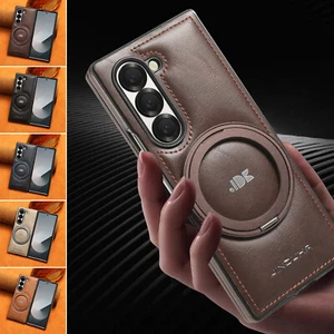For Samsung Galaxy Z Fold7/6/5/4/3 PU Leather Magnetic Ring Stand Case Cover - Picture 1 of 17