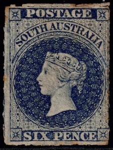 1858 South Australia 6d Slate Blue Rouletted SG 17 VG/F MNG Cat. £1,500.00 - Picture 1 of 2