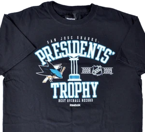 SJ Sharks Presidents Trophy 08-09 Reebok T-Shirt size S/M Med Fit Best Record - Picture 1 of 3