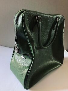 Rare Mint 70s Faux Leather Large Tote Bag Carry On Luggage Avocado Green 