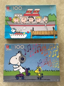 Vintage 1965 Peanuts Snoopy & Friends 100 Piece Puzzles MB Golden Lot Of 2 - Picture 1 of 5