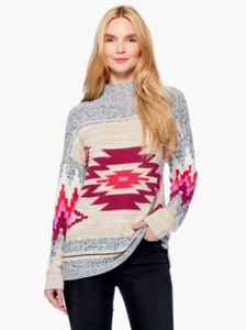 NIC + ZOE Neutral Multi Aztec Tribal Southwestern Pullover Sweater Plus 2X $168 - Picture 1 of 9