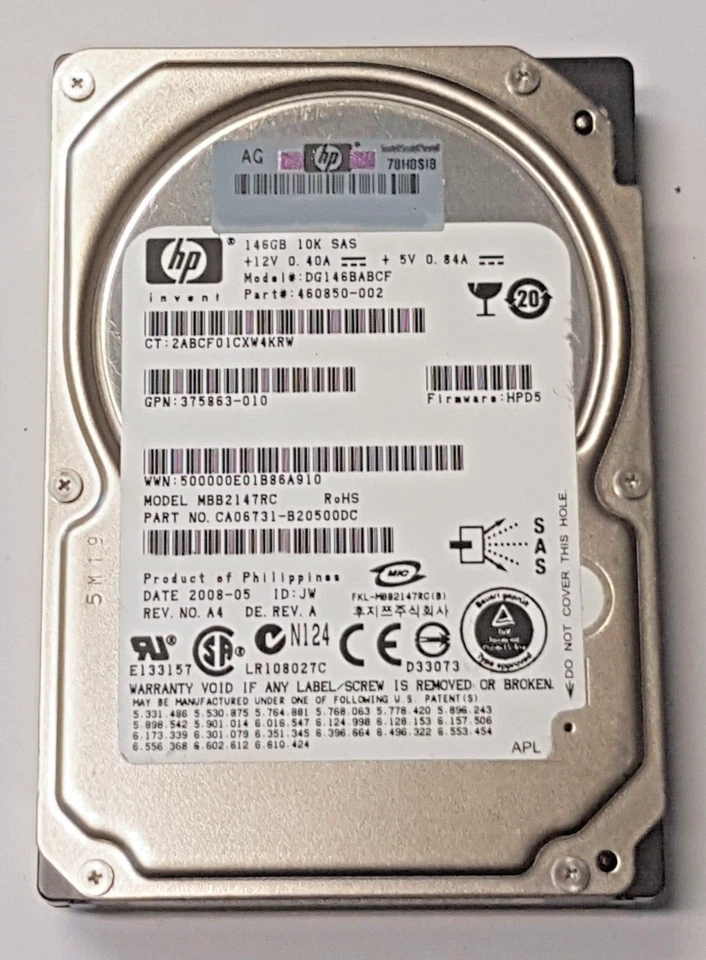 146 GB SAS HP DG146BABCF 10.000 RPM 16MB HDD 2.5" Disco Rigido Interno - Immagine 1 di 1