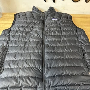 Patagonia piumino d'oca maglione gilet uomo taglia large nero imbottito zip tasche - Foto 1 di 8
