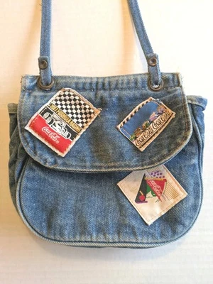Coca Cola Vintage Denim Bolsa Pequena com Patches 2 Bolsos Snap Coca-Cola - Imagem 1 de 4