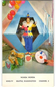 WUNDA WUNDA King-TV Kindershow SEATTLE Ruth Prins Clown Vintage Postkarte - Bild 1 von 2