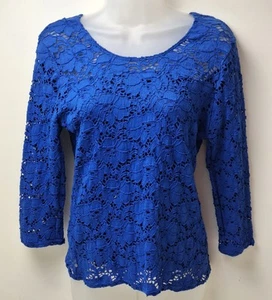 Top in pizzo Peck & Peck USA blu royal foderato scollo a scoop manica a 3/4 donna nuovo con etichette PXL - Foto 1 di 8