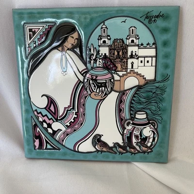 Cleo Teissedre Handcrafted Signed Tile Southwestern 1991 Trivet Wall Decor - Image 1 of 4