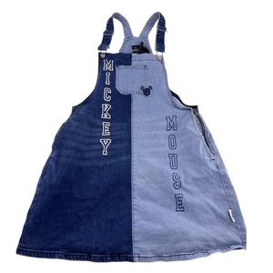 Disney Mickey Mouse Denim Dress Womens Large Blue Knee Length Overalls Retro 90s - Picture 1 of 9