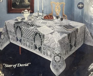 Vtg NOS 70s 80s Passover Star Of David Lace Tablecloth Hanukkah Menorah Judaica - Picture 1 of 13