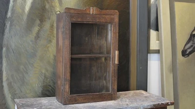 Старинный деревянный настенный шкаф, начало 20 века, примитив, юго-запад, буфет - Изображение 1 из 4