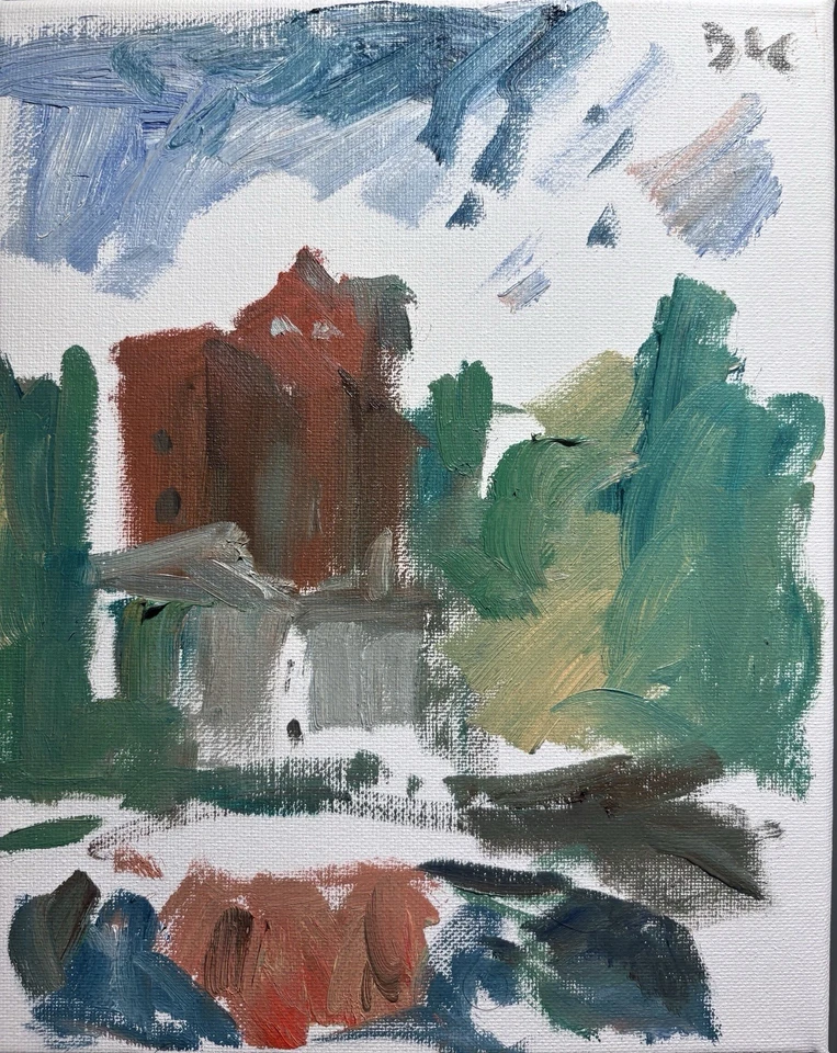 Pequeña pintura al óleo cubismo moderno paisaje urbano de 8”x10” original Foto 1 de 1