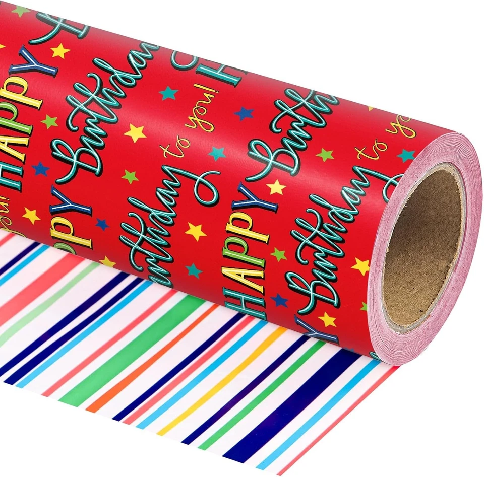 Rolo de papel de embrulho reversível para aniversário - Mini rolo - 17 polegadas X 10 pés - Red Ha - Imagem 1 de 4