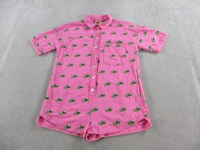 Farm Rio Romper Womens Large Pink Short Sleeve Button Front Embroidered Coconuts - Image 1 of 4