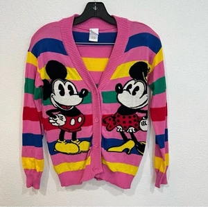 Walt Disney 100 Retro Style Stripe Mickey Mouse Sweater Cardigan Girls SizeLarge - Picture 1 of 3