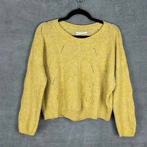 Anthropologie Sweater Womens Medium Yellow Wool Cable Knit Keely Boho Fisherman - Picture 1 of 11