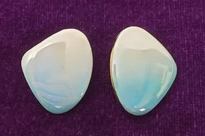 Vintage Clip-on Earrings with Translucent, Light Blue and White Face, Gold Tone - Picture 1 of 6