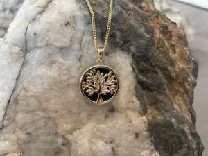 Ciondolo albero della vita Clogau gallese oro giallo e rosa 9 ct onice nera raro 22" - Foto 1 di 10