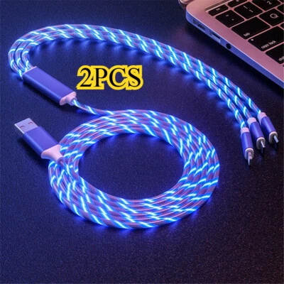 2 PCS 3 in 1 LED Fast Charging Cable Adapter For iPhone Micro USB Type C Charger - Image 1 of 4