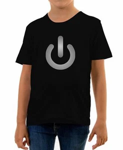 Power Sign Kids T-Shirt On Off Technology Gadget Phone Computer Play - Picture 1 of 6
