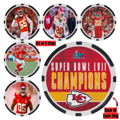 KANSAS CITY CHIEFS 2023 SUPER BOWL LVII CHAMPS - POKER CHIP SET (5) - Image 1 of 2