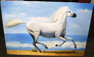 CABALLO CORRIENDO A LO LARGO DEL OCÉANO Arte Original PINTURA ACRÍLICA/LIENZO Firmado 36" x 24" Foto 1 de 4