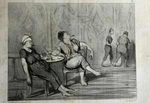 Antique Lithography A la buvette de Daumier: série les Baigneuses (P 13) - Picture 1 of 8