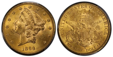 1899-S AV $20, Double Eagle. PCGS MS63 CAC San Francisco Coronet head KM 74.3 Cover
