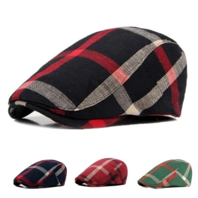 Hombres Mujeres Gorra de Newsboy a Cuadros a Rayas Sombreros Gatsby Boina Plana Hiedra Cabbie Gorra de Golf Foto 1 de 4