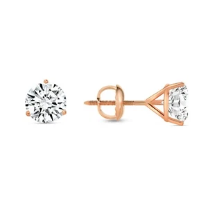 2.75 Ct Round Cut Earrings Studs Solid Real 14K Rose Gold Screw Back Martini - Picture 1 of 3