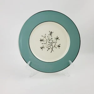 Lenox Kingsley DINNER Plate Teal Band Platinum Trim Floral Center c.1954-79 USA - Picture 1 of 12