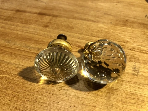 Set of Two (2) Vintage Clear Glass Cabinet Pulls / Drawer Knobs Antique Decor Cover