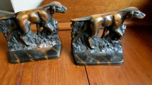 VTG CAST IRON METAL POINTER FOXHOUND SETTER HUNTING DOG BOOK ENDS - Picture 1 of 5