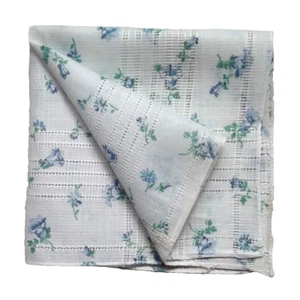 Handkerchief Vintage Top Pocket Square Hanky 1930s 1940s Blue Floral Cotton - Picture 1 of 8