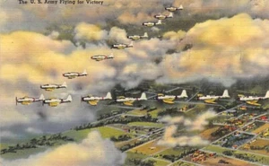 Postcard Military: US Army Flying for Victory, WWII, Linen, 1940's, V Formation - Picture 1 of 2