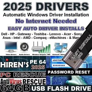 Hiren's 2025 Bootable USB PC Utilities Password Reset & Driver Pack Recovery - Picture 1 of 3
