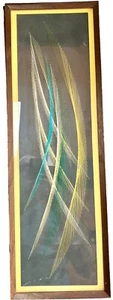 Vtg MCM Framed String Art Geometric 24” x 8” retro Hippie 70s Boho - Picture 1 of 7