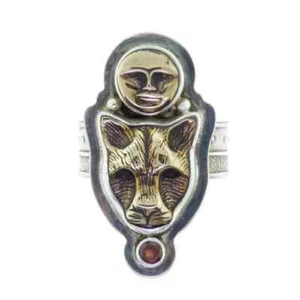 Anello Tabra Bronzo Faccia di Luna Granato Giaguaro Misura Regolabile 6-7 - Foto 1 di 3