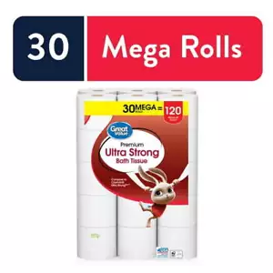 Great Value Ultra Strong 2-Ply Toilet Paper, 30 Mega Rolls - Picture 1 of 5
