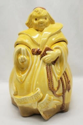 Vintage RED WING Cookie Jar "Thou Shalt Not Steal" Friar Tuck Monk 1940s Yellow  - Image 1 of 4