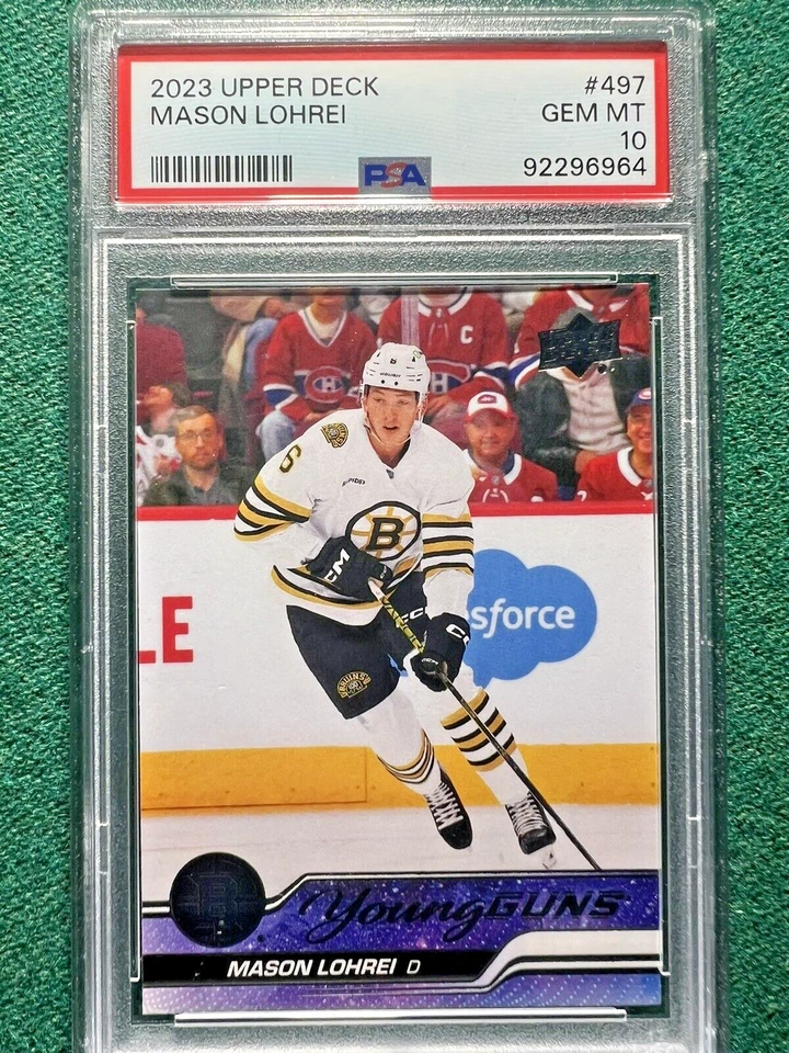 2023-24 Upper Deck Mason Lohrei Rookie Young Guns #497 Boston Bruins PSA 10 RC! - Image 1 of 2